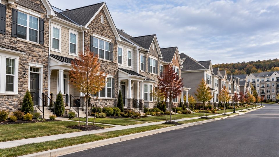 Recent townhome and apartment construction of the kind found in Eagleview, PA