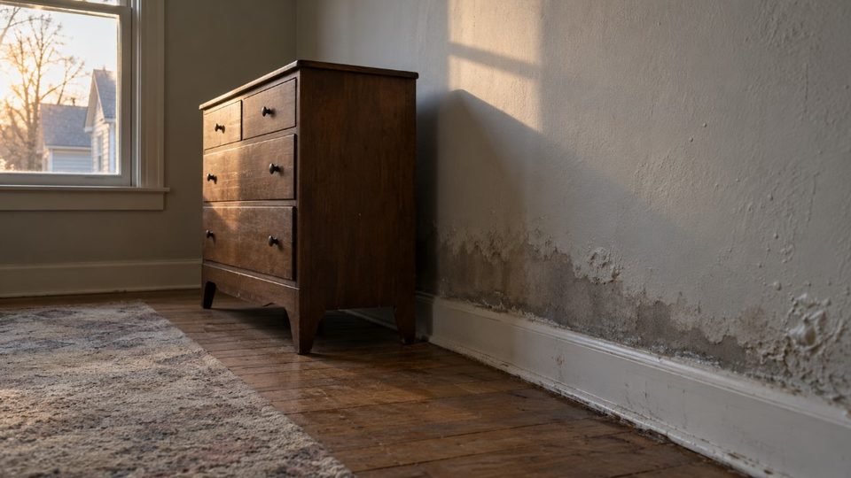 Damp party wall in an attached twin home in a Schuylkill borough