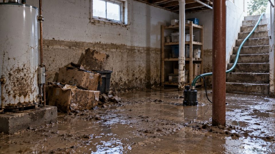 Flood water damage restoration in a Schuylkill valley basement